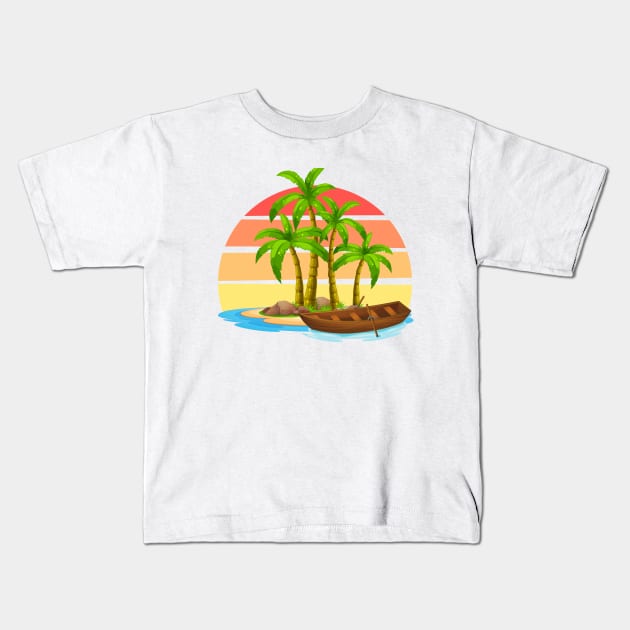 Sail boat ocean beach Kids T-Shirt by Smuchie